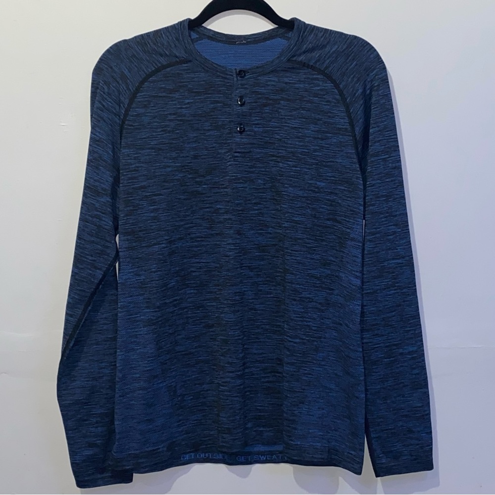 Lululemon Metal Vent Tech Long Sleeve Henley - Blue/Black - Mens Sz M